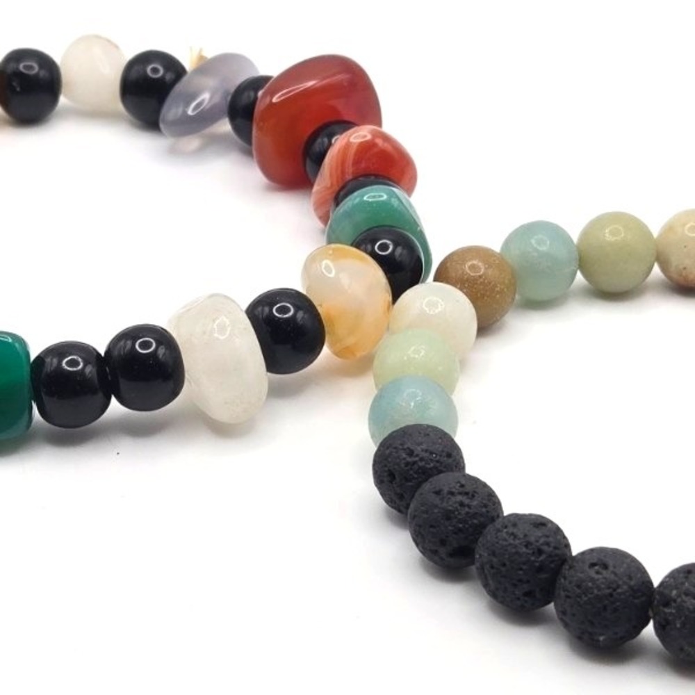 Two Handmade Natural‎ Stone Variety Multicolor Beaded Stretch Bracelets